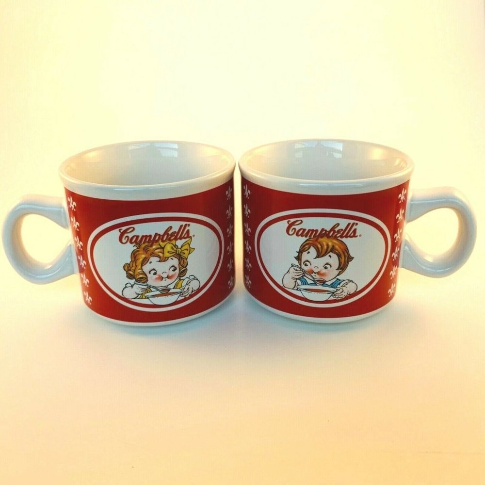 Campbell’s Soup Mugs Coffee Cups Set Of 2 Kids 2004 Ceramic Tomato Harvest EUC